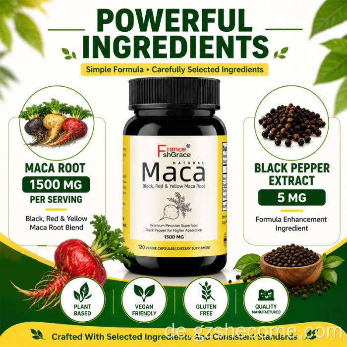 Shecome Maca hilft bei Stress. Maca-Kapseln